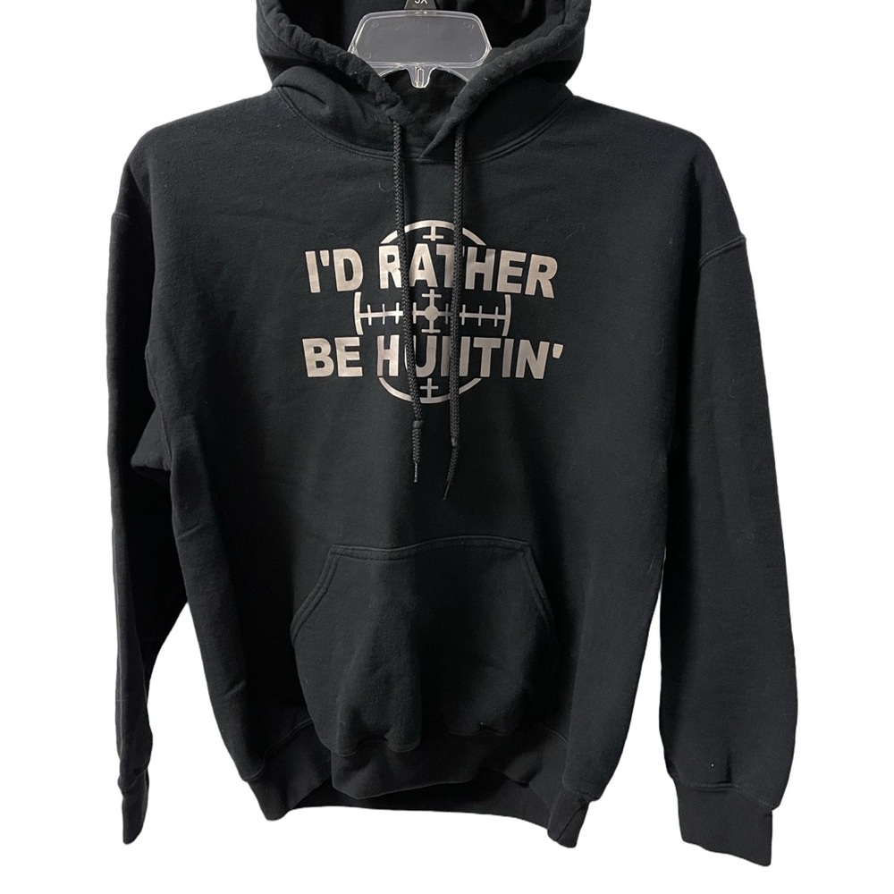 Unisex Black Hoodie Sweatshirt with Graphic  '”I’d Rather Be Hunting” Sz M